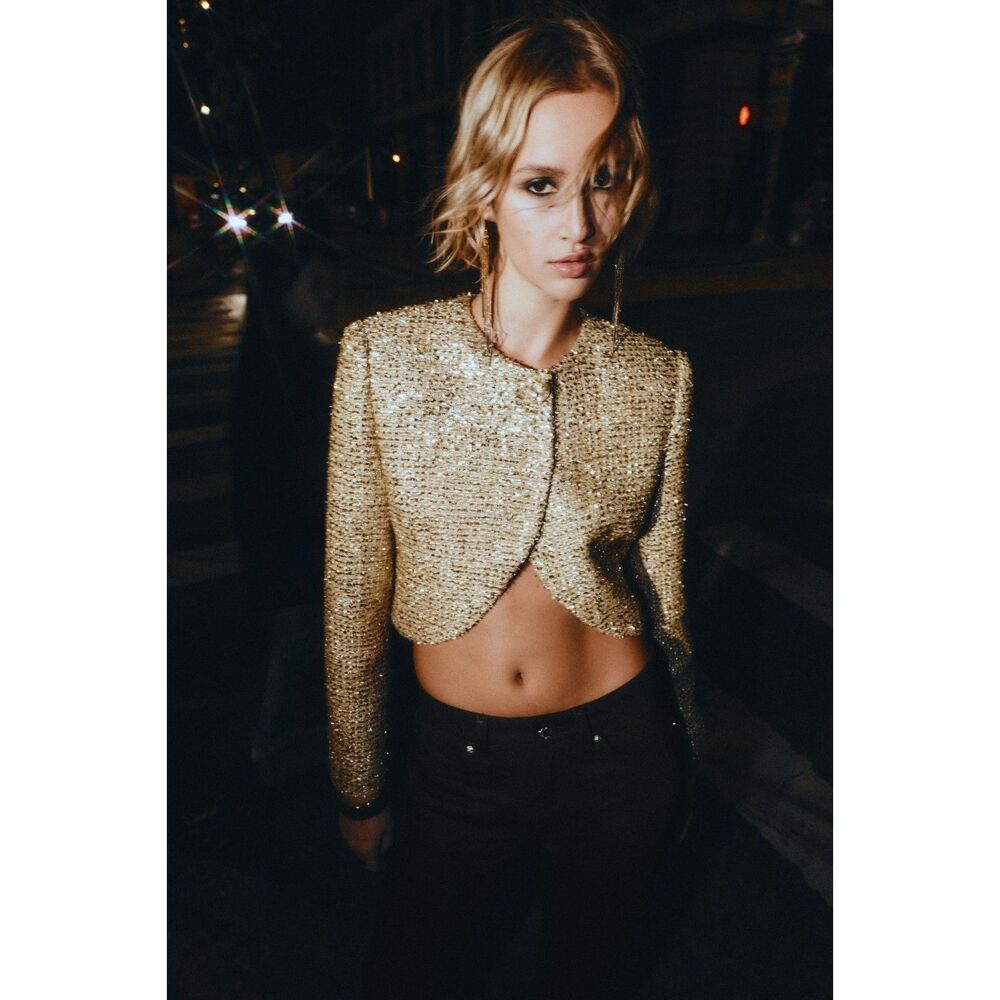 Zara ZW Collection Metallic Thread Cropped Jacket – Gold – Size S – NWT